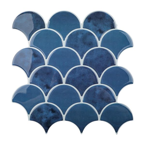 Blue Peel and Stick Backsplash, Thicker Design Renter Friendly Backsplash Removable Fishscale Mermaid Gel Tile, Stick on Wall Tiles Sticker for Kitchen Bathroom (10 Sheets)