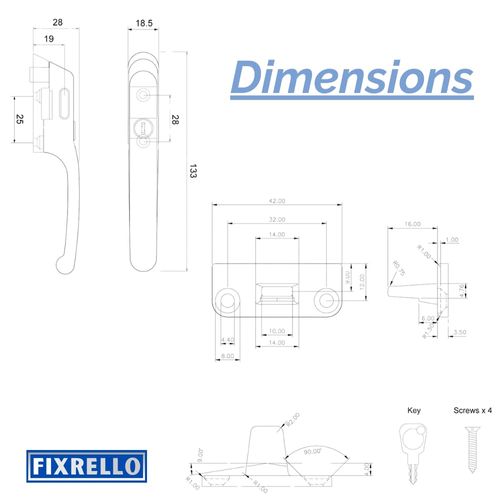 Black Fastener Casement Window Handle for Timber Surfaces | with Key, Mount/Wedge and Screws for Easily Installation and Security | DIY Friendly Handles | 133mm Length Window Handle (Black)
