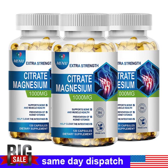 3X Magnesium Citrate Capsules 1000mg Per Serving -Highest Potency Capsules 120pc