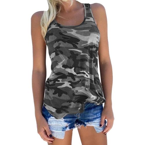 Zcavy Stretchy Yoga Shirts Comfortable Workout Clothing Muscle Shirts Camouflage Sport Fitness Apparel Flowy Gym Running Camo Print Tank Tops for Women Grey L