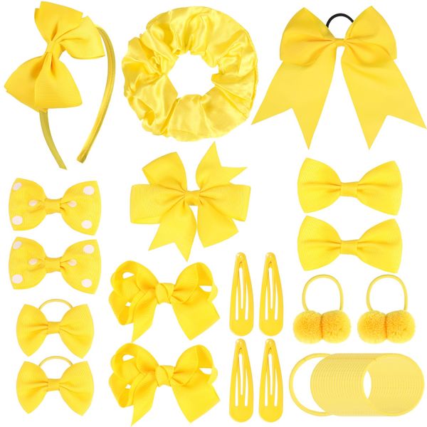 Radsocken 48Pcs Girls School Hair Accessories Kit Yellow Bow Hair Clips Headband Ponytail Holder Elastics Bands Ribbon Hair Barrette Hair accessories for girls Birthday Gift(Yellow)