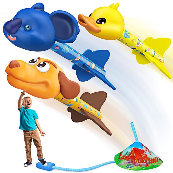 Funblitz Toys for 3-10 Year Old Boys, Outdoor Toys Rocket Toy Launcher for Kids Toys Age 3 4 5 6 7 8 9 Year Old Boy Gifts Garden Toys Rockets Boys Toys Age 3 4 5 6 7 8 9 10 Farm Animals Toys for Boys