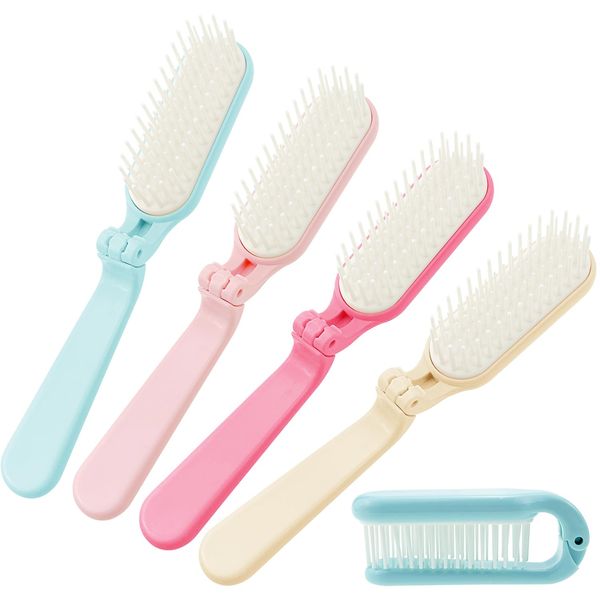 4Pcs Mini Folding Travel Hair Brush, Foldable Portable Massage Hair Brushes Pocket Size Hairbrush Purse Brush Small Foldable Hair Combs for Women, Suitable for Travel, Swimming, Gym, Car, Office