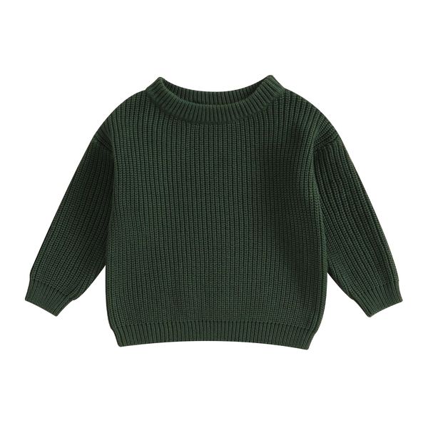 Karwuiio Toddler Baby Girl Boy Knit Sweater Round Neck Long Sleeve Pullover Sweatshirt Fall Winter Clothes (Dark Green, 9-12 Months)