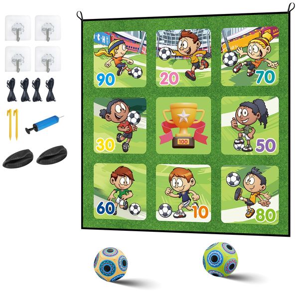 Soccer Ball Game Set for Kids, Indoor Outdoor Backyard Toss Soccer Goal Game with 2 Sticky Soccer Balls, Foldable Flannel Goals, Toddlers Gift for 3 4 5 6 7 8 Year Old Boy Toys Birthday (59*59 in-A)