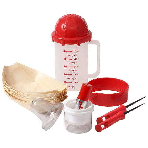 Pearl Metal D-5717 Takoyaki Pick Fluorine Processing 2-piece Set & Oil Painting Set & Flour Flour Shaker Set & Serving Plate, Wooden, 10 Piece Set, Takoyaki Accessories, 5-Piece Set