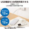 Elecom ECT-03WH Power Strip USB Tap, 2.4A (3 USB Ports, 2 Outlets), Direct Plug, White