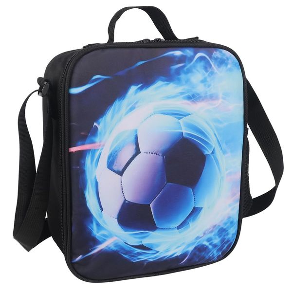 Hojalis Football Lunch Box Bag Boys Girls, Reusable Football Insulated Tote Lunch Bag, Portable Boy Lunchbox, Football Lunch Box with Water Bottle holder, Football Lunch Box for School, Hiking, Picnic