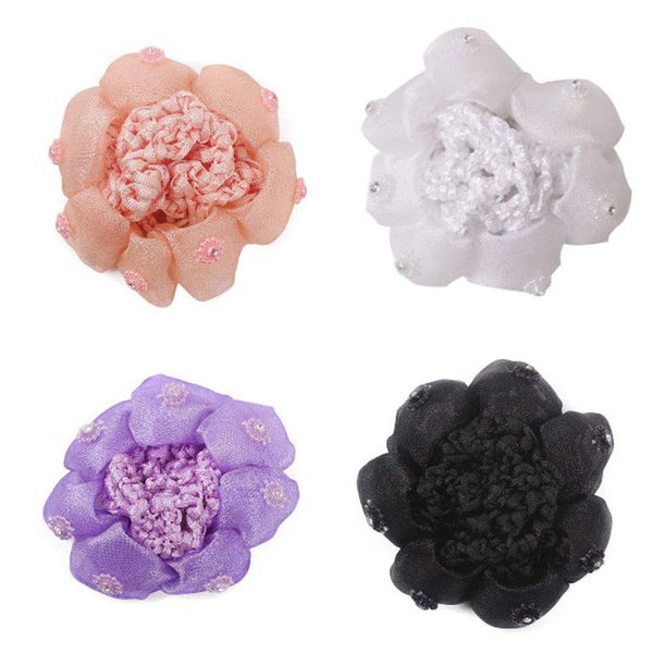 4 Pcs Rhinestone Lace Bun Cover Crochet Snood Hair Net Hair Accessories for Girls Ballet Dance Skating