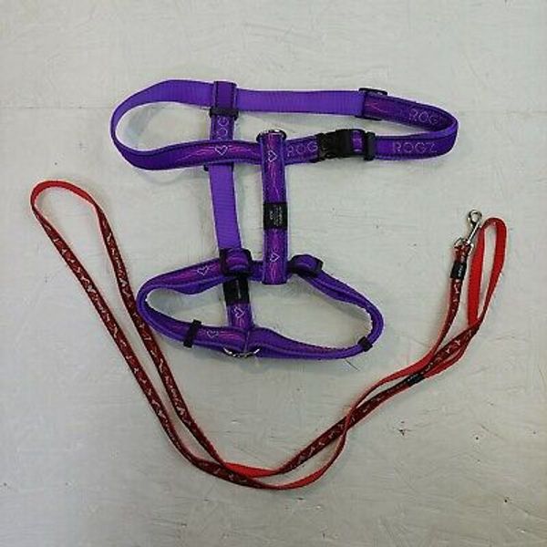 Rogz pet dog leash head collar neck clip harness body adjustable purple