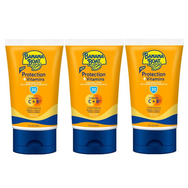 Banana Boat Sunscreen Lotion UVA UVB Broad Spectrum SPF 30 W/Vitamins C B3 3 PK