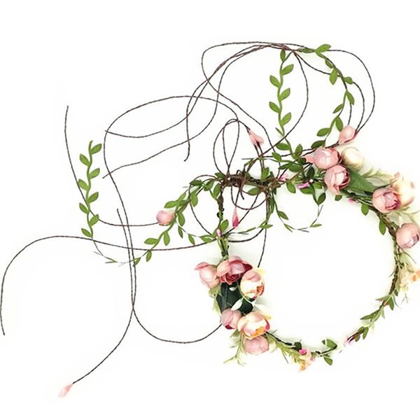 Faylay Hawaiian Flower Crown Boho Flower Headband Maternity/Bridal Flower Crown Wedding Floral Hair Wreath (002-Pink)