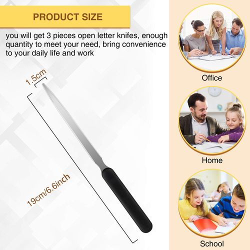 3 Pieces Office Letter Opener Edge Blade Lightweight Open Letter Knife Stainless Steel Hand Envelope Slitter Humanized Grip Handle Staple Removal Tool Mail Opener for School Office Home