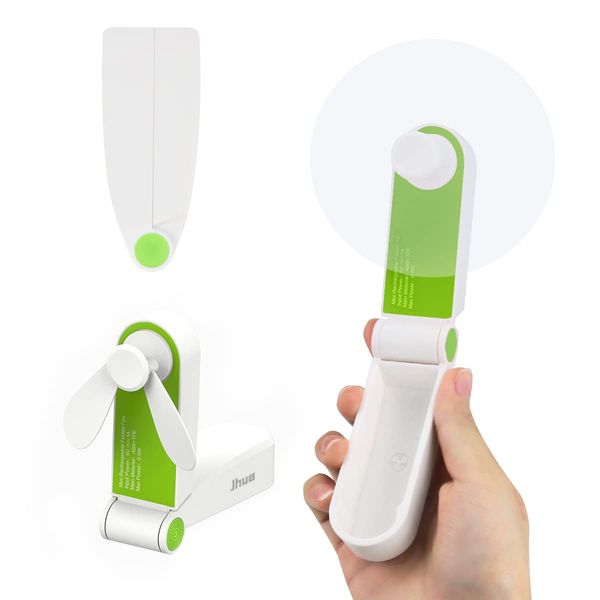 Jhua Handheld Mini Fan Portable Folding Pocket Fan USB Rechargeable Desk Fan Small Travel Fans for Home, Travel, Camping ,2 Speeds (Green)