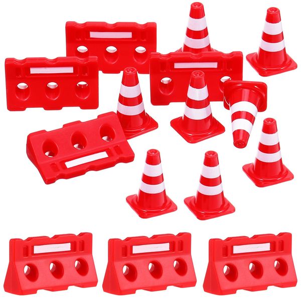 TOYANDONA 12pcs Construction Traffic Sign Set, Mini Traffic Cones Traffic Barricade Signs Toy Plastic Road Street Signs Toys for Kids Cone Construction Theme Party Favors