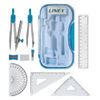 Linex Blue Geometry Set, Maths Set for Exams, Secondary School, 10 Pieces, Compasses, Protractor