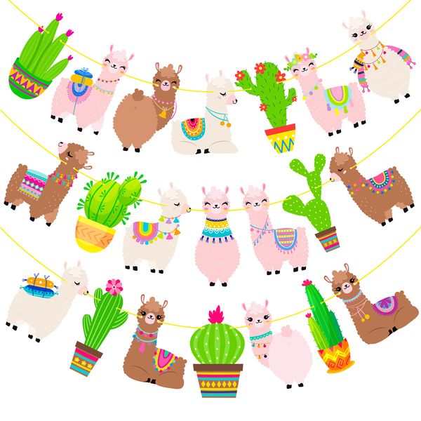 Llama Party Banner Llama Birthday Party Decorations 2Pcs Alpaca Cardboard Cutout Banners for Llama Cactus Baby Shower Supplies Fiesta Mexican Llama Party Decorations