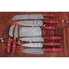 8Pcs Kitchen Knife Set Custom Handmade Professional Damascus Steel, Leather Roll
