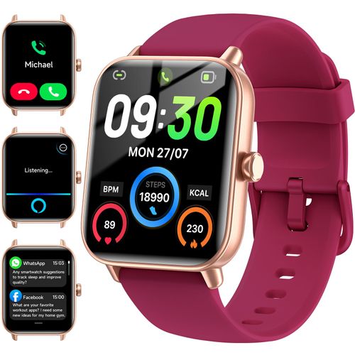 Hingso Smart Watches for Women Android & iPhone, Alexa Built-in, 1.85" Fitness Tracker with Answer/Make Calls, IP68 Waterproof Fitness Watch,Heart Rate, Sleep, SpO2 Monitor,Pedometer, Red