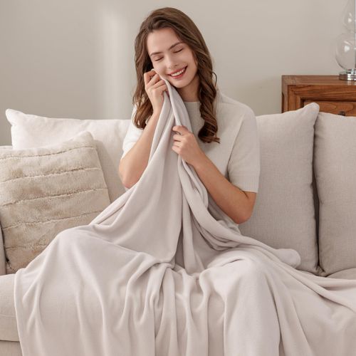 Berkshire Blanket Microfleece Throw Size Bed Throw Blanket Macadamia,Lightweight Soft Breathable Plush Micro Fleece Throw Blanket for Travel,Bed and Couch,50x60 Inches