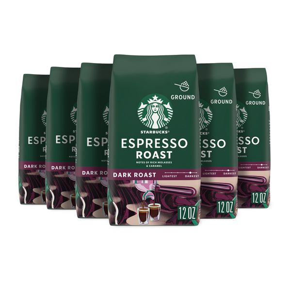 Starbucks Ground Coffee—Dark Roast Coffee—Espresso Roast—100% Arabica—6 bags (12 oz each)