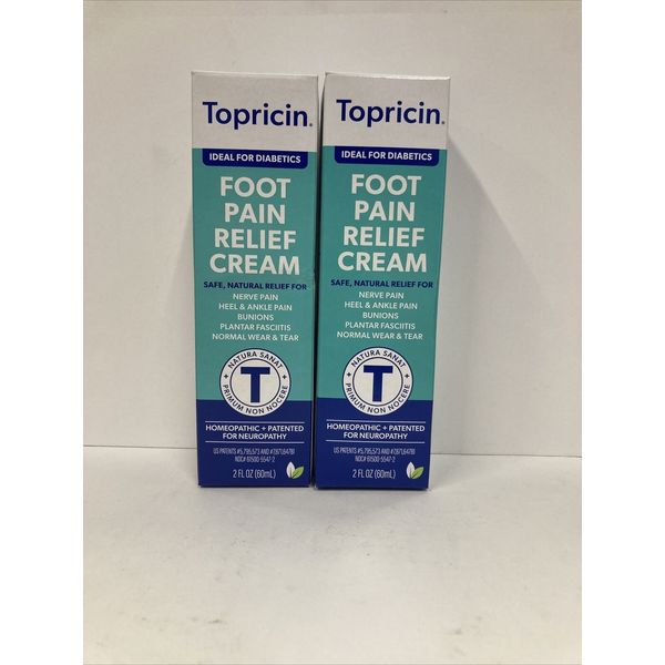 2X Topricin Homeopathic Foot Pain Relief Cream 2oz Ideal for Diabetics 09/27