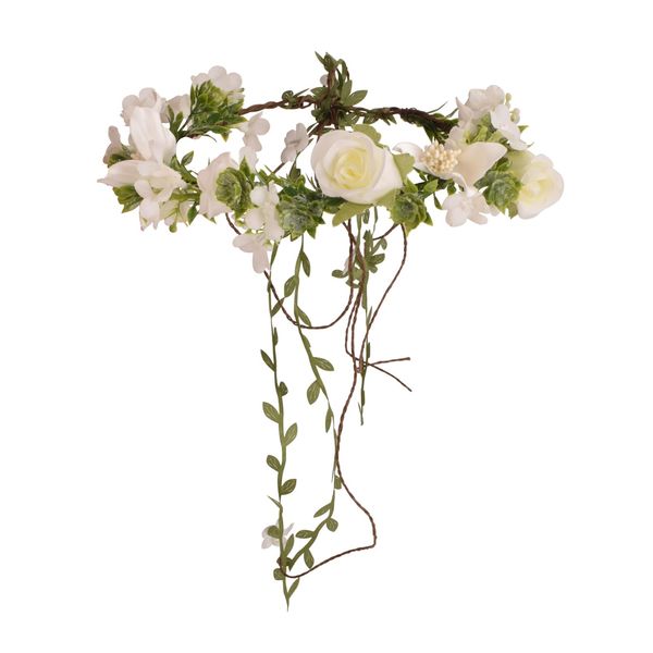 DreamLily Woodland Fairy Floral Headband Flower Grils Crown with Tail Bridal Hair Wreath DFS34 (Ivory)