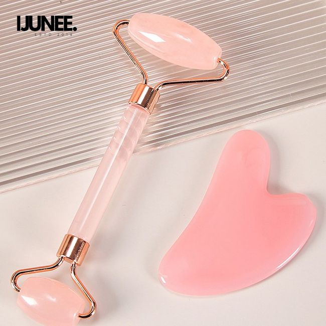 Rose Quartz Gua Sha Massage Heart Roller Face Massage Set