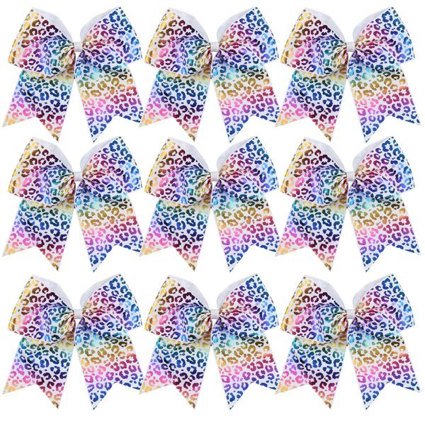 8 Inch Cheerleader Bows Ponytail Holder Cheerleading Bows Hair Tie(Leopard)