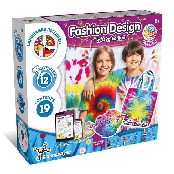 Science4you Tie Dye Kit mit Abwaschbarer Farbe - Batik Set für Kinder, Batikfarben Set mit 12 Aktivitäten, Farbe für Kleidung, Spielzeug, Basteln für Kinder, Geschenk für 6+ jahre Junge und Mädchen