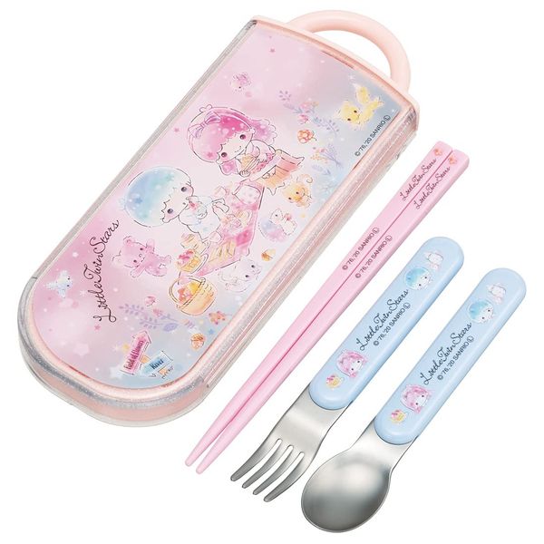 Skater TACC2AG-A Children's Antibacterial Slide Trio Set, Bento Box, Chopsticks, Spoon, Fork, Sanrio, Twin Star, Picnic, Girls, Made in Japan