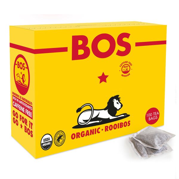 BOS Rooibos Tea Bags | 100 Bags | Organic, Caffeine Free, Naturally Sweet, Antioxidant-Rich, Herbal, Red Rooibos Tea | From South Africa