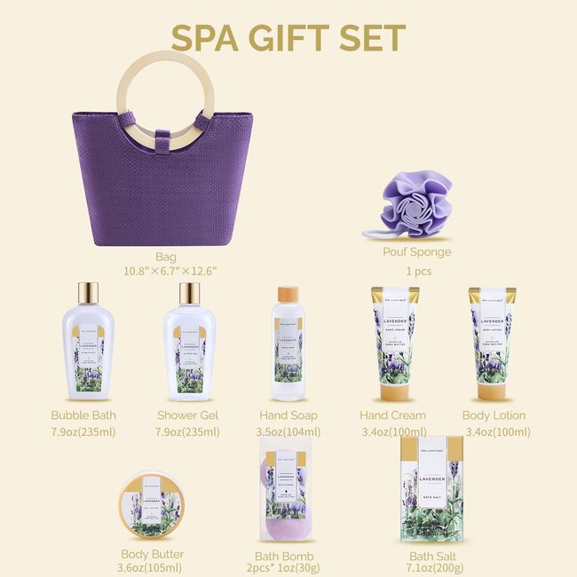 Spa Luxetique Gifts for Women - 10pc Rose Gift Basket, Deluxe Spa Tote Bag  Bath Set with Wooden Handle, Bath Salt, Hand Soap, Body Butter, Valentines