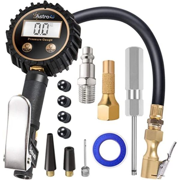 AstroAI ATG250 Digital Tire Pressure Gauge with Inflator, 250 PSI Air Chuck and Compressor Accessories Heavy Duty with Rubber Hose and Quick Connect Coupler Car Accessories for 0.1 Display Resolution