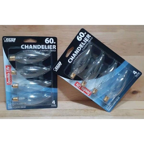 2CT[4pk]:  FEIT ELECTRIC 60WATT FLAME TIP Chandelier Light Bulb Candelabra Base