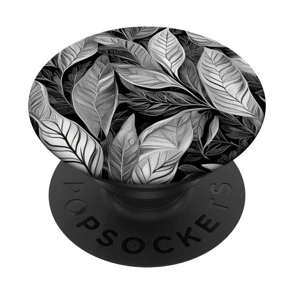Cool Abstract Black, White & Grey Leaf Geometric Effect PopSockets Adhesive PopGrip