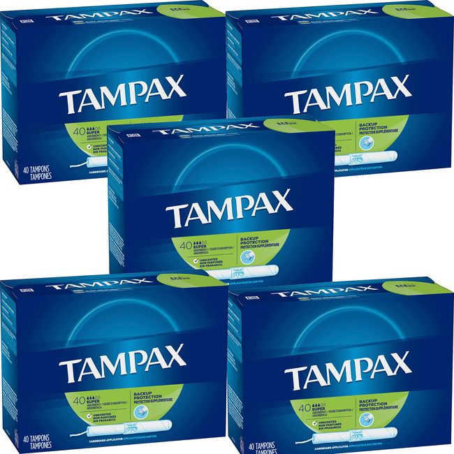 Tampax Cardboard Applicator Tampons, Super Absorbency 40 ea (Pack of 5)