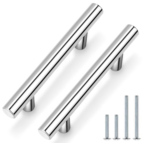 Probrico 5 Inch Polished Chrome Cabinet Handles 5 Pack, EuroT Bar Drawer Dresser Handles Pulls, Stainless Steel Kitchen Cabinet Pulls, 3 Inch Hole Centers, 5 Inch Length