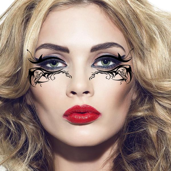 20pcs Halloween Eye Shadow Temporary Tattoos Eyeliner Tattoo Stickers Spider Web Bat Pattern Eyeliner Fake Tattoos for Women Halloween Decals