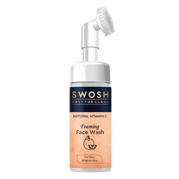 SWOSH Natural Vitamin C Foaming Face Wash For Pimple Prone & Oily Skin - No Parabens, Sulphate, Silicones & Colour (with Built-in Face Brush), 100 ml/ 3.38 fl oz