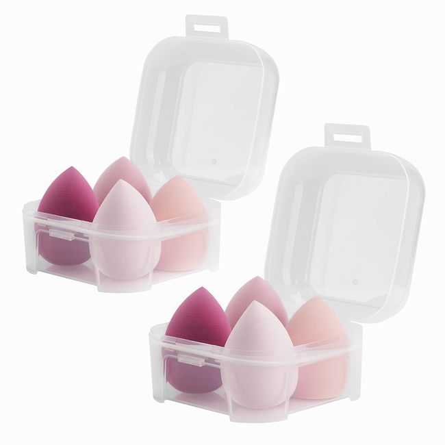 Linkidea 4-teiliges Make-up-Schwamm-Set mit Etui, Beauty Blender-Sets von 2, Foundation-Mischschwamm für flüssiges Make-up, Creme, Concealer, Nass- und Trockengebrauch, Gesichtsblender-Schwamm