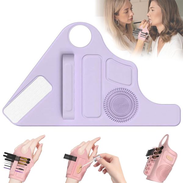 SAMIQU Makeup Palette Silicone Wristband - Mixing Palette Tray Makeup Brush Holder for Cosmetic Brushes Eyeshadow Eyeliner - Beauty Tool for Makeup Artists Beauty Salons (Purple)