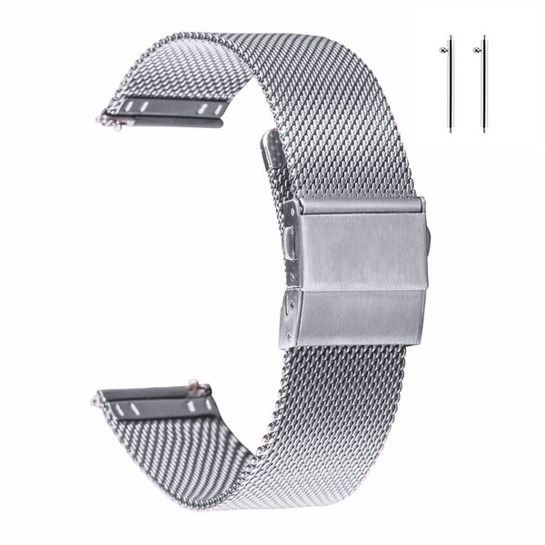 EACHE Stainless Steel Mesh Watch Band 20mm for Men Women Quick Release Adjustable Mesh Watch Straps Silver