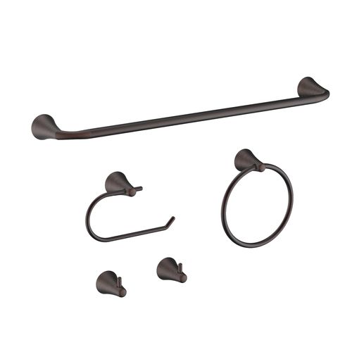 CalcMetal PIERCETON Collection, 5-Piece Bathroom Hardware Accessories Set, Towel Ring, Adjustable Expandable Towel Bar, Two Towel and Robe Hook, Toilet Paper Holder, Wall Mounted, Venetian Bronze