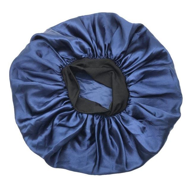 YUPs Large Wide Elastic Band Sleeping Satin Bonnet for Curly, Afro, Braids and Long Hair Navy