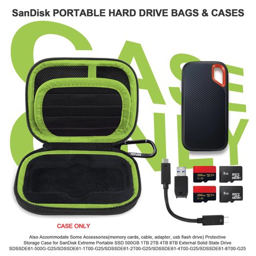 BliFulde Hard Case for SanDisk Extreme Portable SSD 500GB 1TB 2TB 4TB 8TB External Solid State Drive Case -Custom-Insert Shockproof Protective Storage Travel Bag for SSD SD Card Holder (Green)