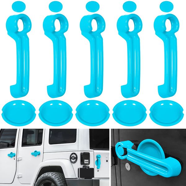 E-cowlboy Door Handle Cover Inserts+Tailgate Handle Cover+Recess Guard for 2007-2018 Jeep Wrangler JK JKU Sports Sahara Freedom Rubicon Unlimited Exterior Accessories (Light Blue 15PCS)