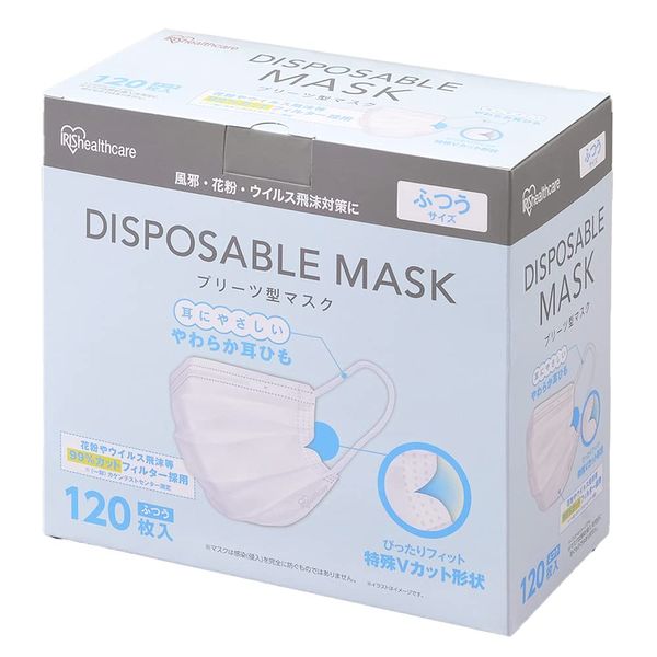 Iris Ohyama 20PN-120PM Masks, 120 Pieces, Disposable, Pleated Masks, Non-woven, Normal Size