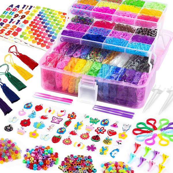 FUNZBO 15000+ Rubber Band Bracelet Kit - 28 Colors Rubber Band Bracelet Making Kit, Loom Bracelet Making Kit, RubberBand Bracelets Kit, Gifts for Girls, Arts and Crafts for Kids Age 4-8, 6-8, 8-12