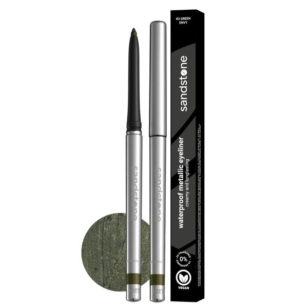 Sandstone Scandinavia Hypoallergenic Eyeliner Waterproof (Green Envy) - Unscented Metallic Green Eye liner - Vegan and Cruelty Free Eye Pencil - Colored Eyeliners for Sensitive Eyes